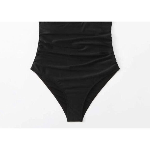 NWOT One Piece Swimsuit Plus Ruched Backless HalterTie Removable Cups 3XL Black - Picture 8 of 12